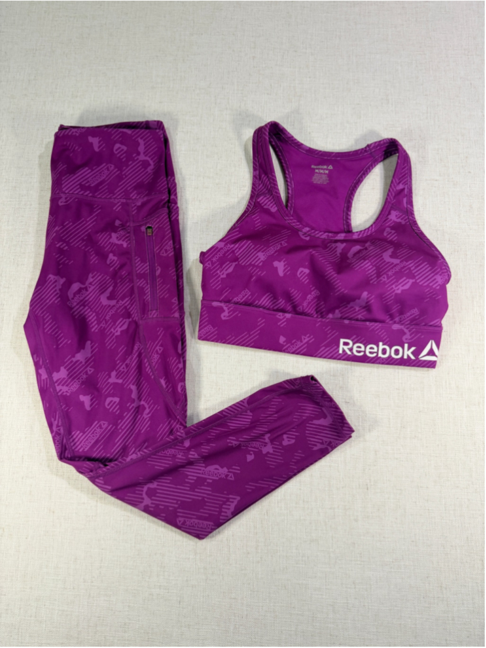 Reebok Women’s 2-Piece Workout Set Sports Bra & High Rise Leggings Purple Medium